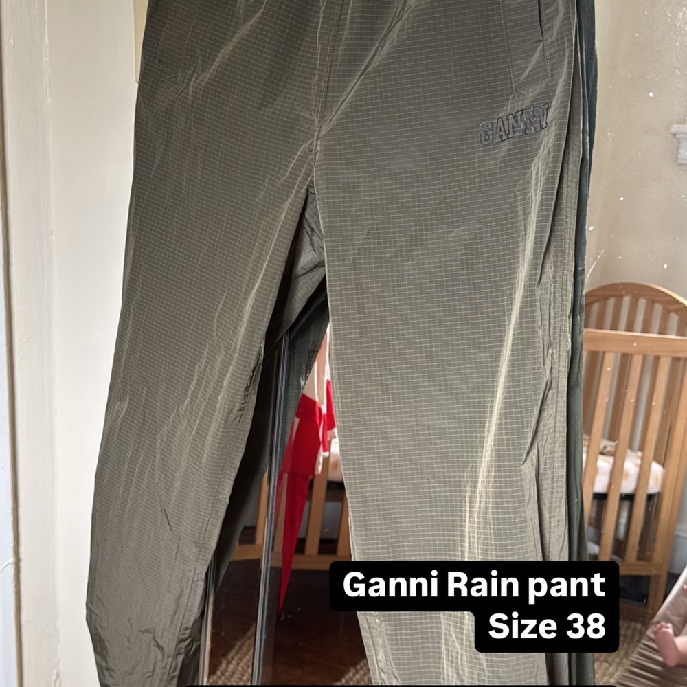Ganni Men's Olive Rain Pants